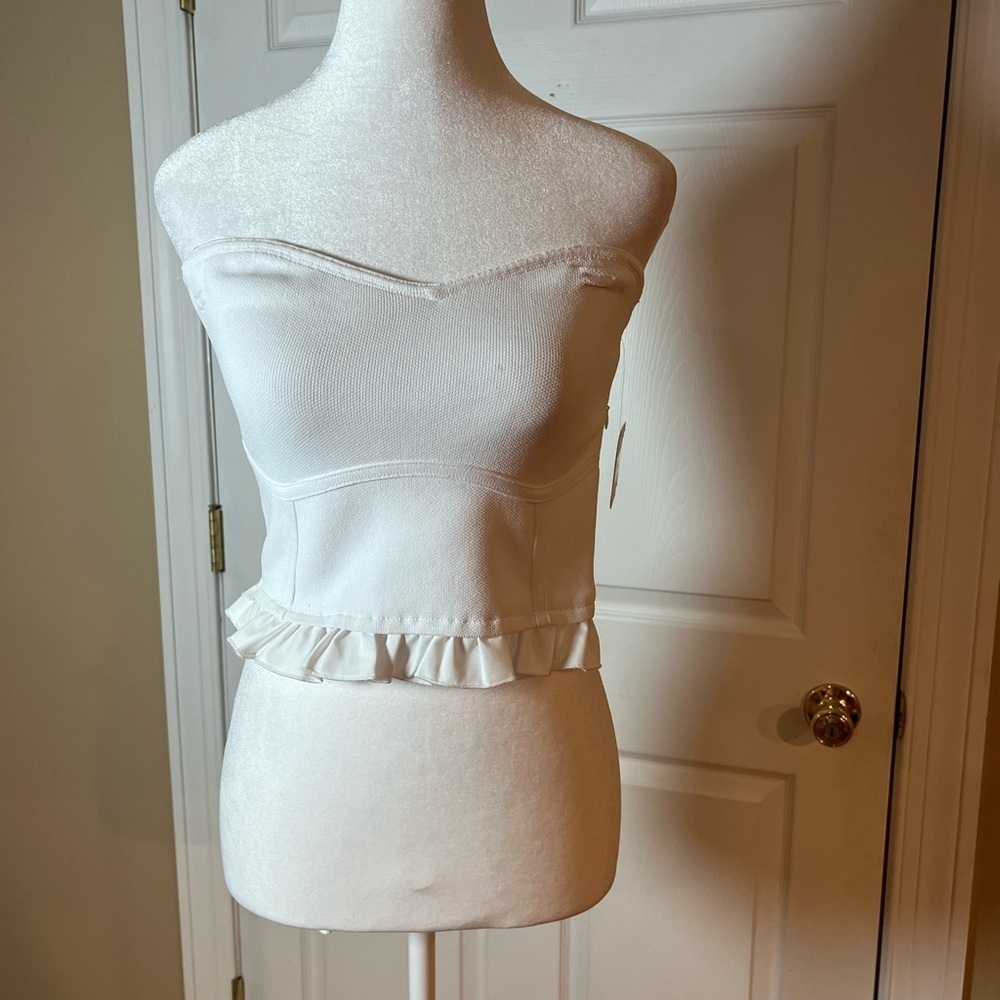 Altar’d State Women's Size M Corset Cropped Fitted Tube Top White Ruffle Hem